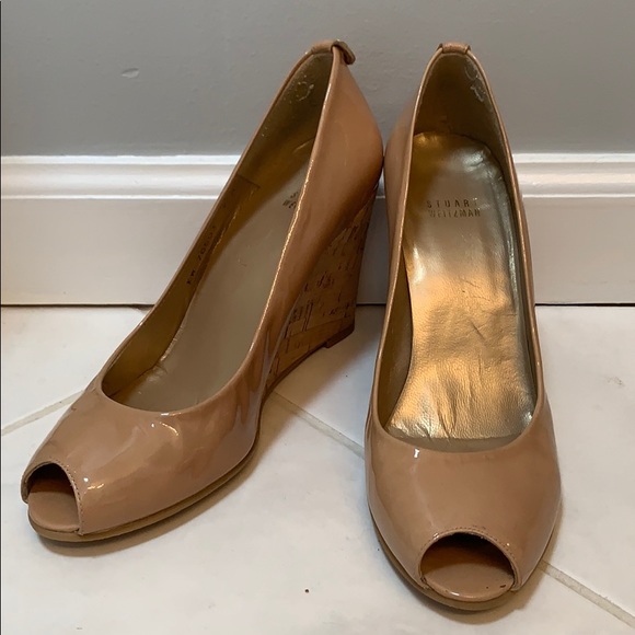 Stuart Weitzman Shoes - Stuart Weitzman Nude Open Toe Wedge Heels